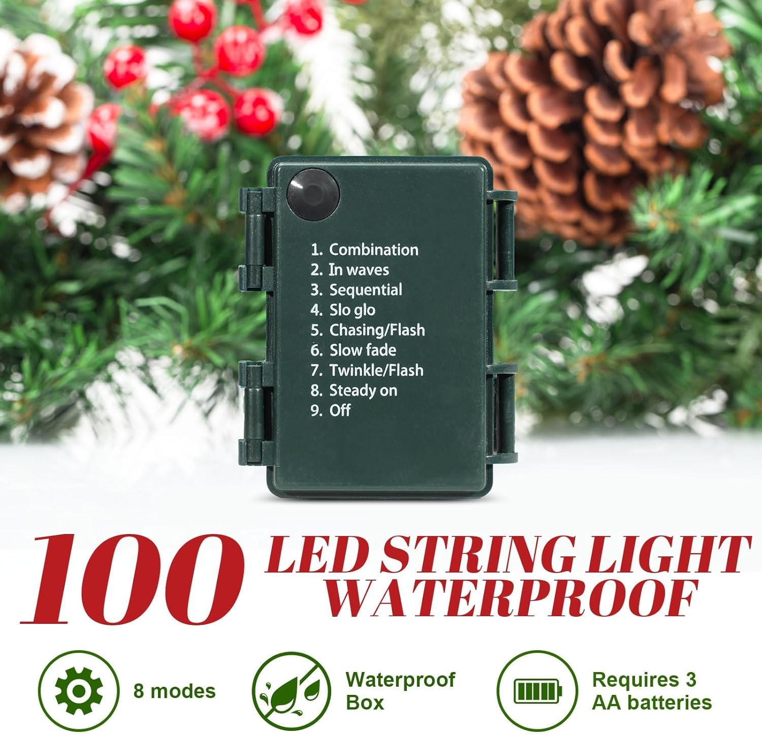Pre-lit Christmas Garland 9FT with 100 Warm Lights, 9 FT, Evergreen Glow 
