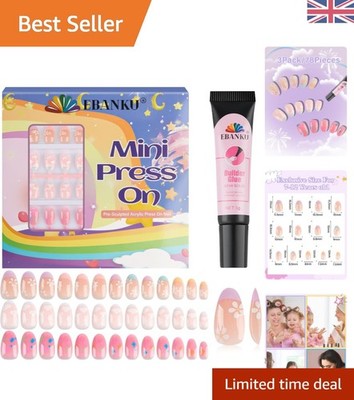 Luxus 78-teiliges kurzes Press On Nails Set für Kinder mit Nagelkleber - Floral Style
