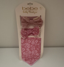 bebe baby Boutique 4pc Pink Floral Bow Stretch Fabric Headband Set 0-6M