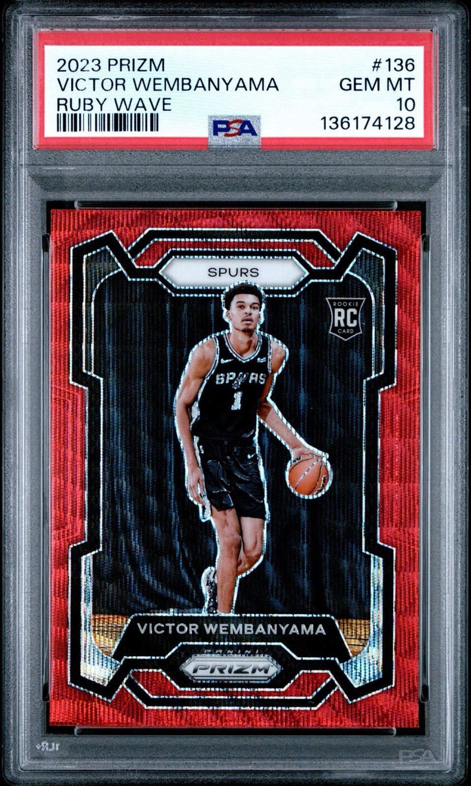 2023-24 Panini Prizm Victor Wembanyama #136 Ruby Wave Rookie RC Gem Mint PSA 10