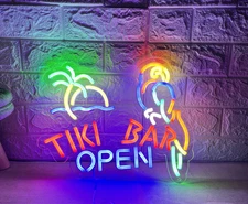 16"x14" Tiki Bar Parrot Palm Tree LED Neon Sign With Dimmer USB Powered Light