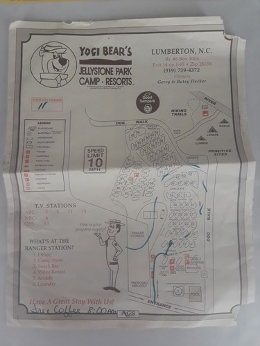Vtg 1992 Yogi Bear Jellystone Park Camp Resort Paperwork Lumberton NC Tickets  - Picture 5 of 11