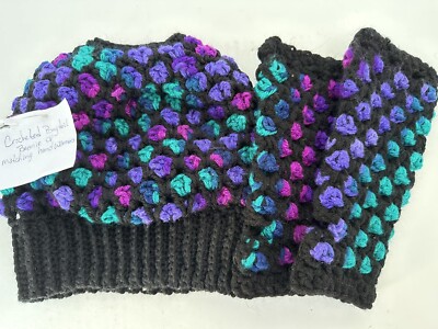 HAND CROCHET MESSY BUN PONYTAIL BEANIE HAT WITH