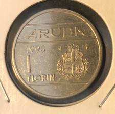 1993 Aruba 1 Florin Nickel Bonded Steel Coin-26MM-Beatrix-KM#5-Mintage=409,100