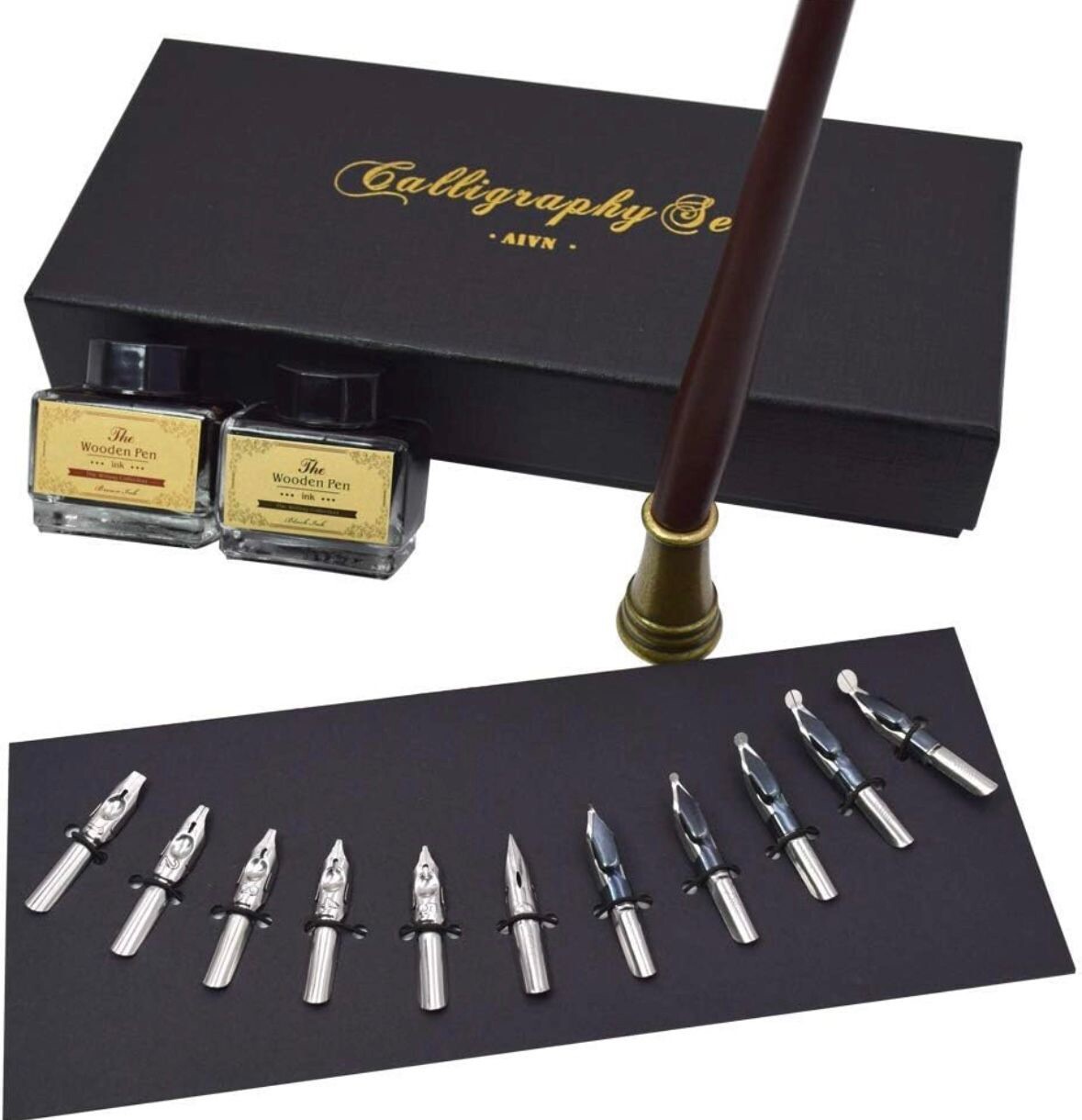 17-Piece Calligraphy Set with Pens, 2 Ink Bottles and 12 Nibs