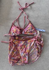 Sale! Cider Bikini Swim 3 peices Size S sheer mesh tie cover up modern bottom 