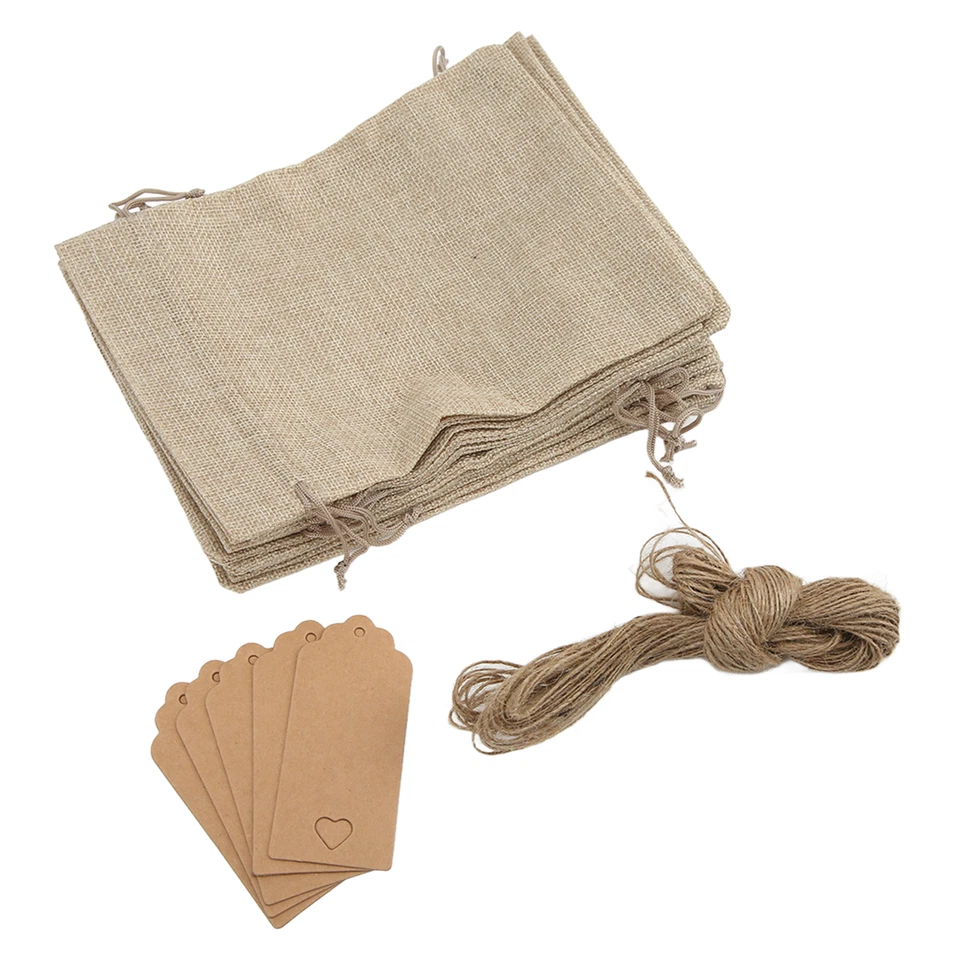 10 Piezas Pequeñas Bolsas de Arpillera Estilo Bohemio Pequeñas Bolsas con Cordón para Regalo Joyería Foto 4 de 4