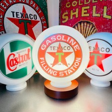 Texaco Filling Station Gas Pump Globe with Wood LED Lamp Base UK plug