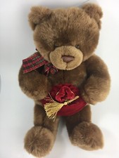 Gund Brand 18 Inch Stuffed Brown Bear Red Bag Ribbon Bow W/ Tags Collectible