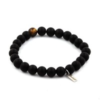 Steine Und MinéRaux. Armband Perlen Schwarz Onyx Matt + Tigerauge 8 Mm.