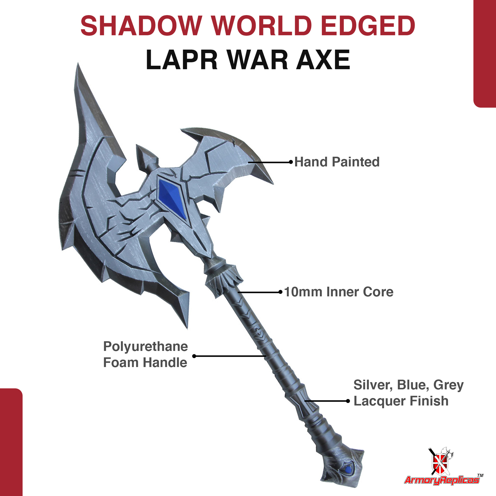 Fantasy War Axe Foam LARP Prop 36" Viking Cosplay Weapon Silver Blue Design