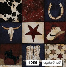  1056 TWO Individual Paper LUNCHEON Decoupage Napkins - COWBOY THINGS, WESTERN