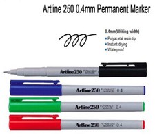 Artline 250 Permanent Marker Colour Pen 0.4mm Waterproof Black,Blue,Green Red