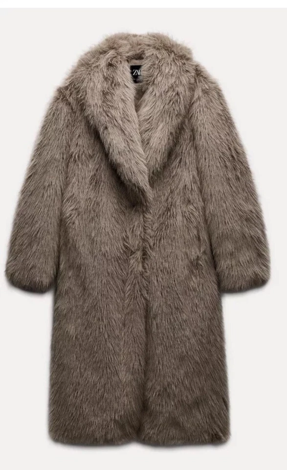 ZARA LONG FAUX FUR COAT TAUPE GREY NEW FW24/25 SIZE XS REF. 6318/243 - Image 2 of 4