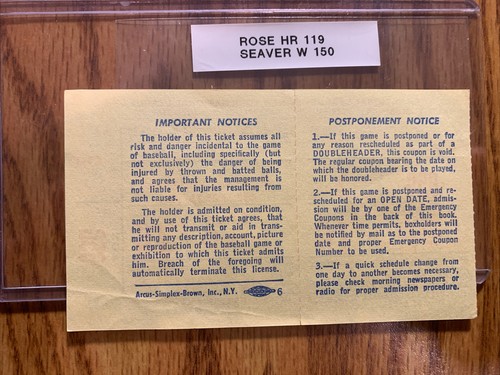 Seaver Career Win 150 Rose Lead off HR Full Season Ticket Stub 5/11/75 Reds Mets - Picture 2 of 2