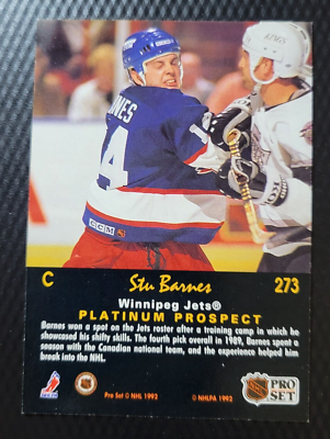 1992 Pro Set Platinum Performer STU BARNES Winnipeg Jets Hockey
