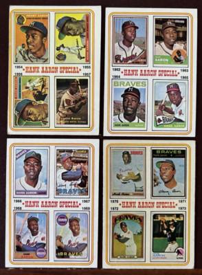 1974 Topps Baseball ''Hank Aaron Specials'' (4-Card) #2, 4, 5, and 6 ''Milestone''