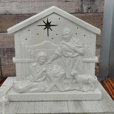 Nativity Light Up Decoration DOUBLE SIDED Holy Family Table Top White Porcelain 
