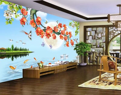 3D Moon Flower Branch G15603 Wallpaper Wall Murals Removable Self-adhesive Honey