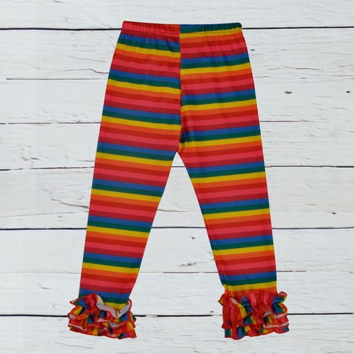 NEW Boutique Girls Rainbow Striped Ruffle Icing Leggings