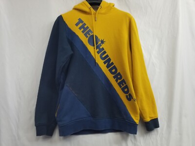 The Hundreds Hoodie Mens Small Blue Yellow Sweatshirt Long Sleeve Pullover  Stain