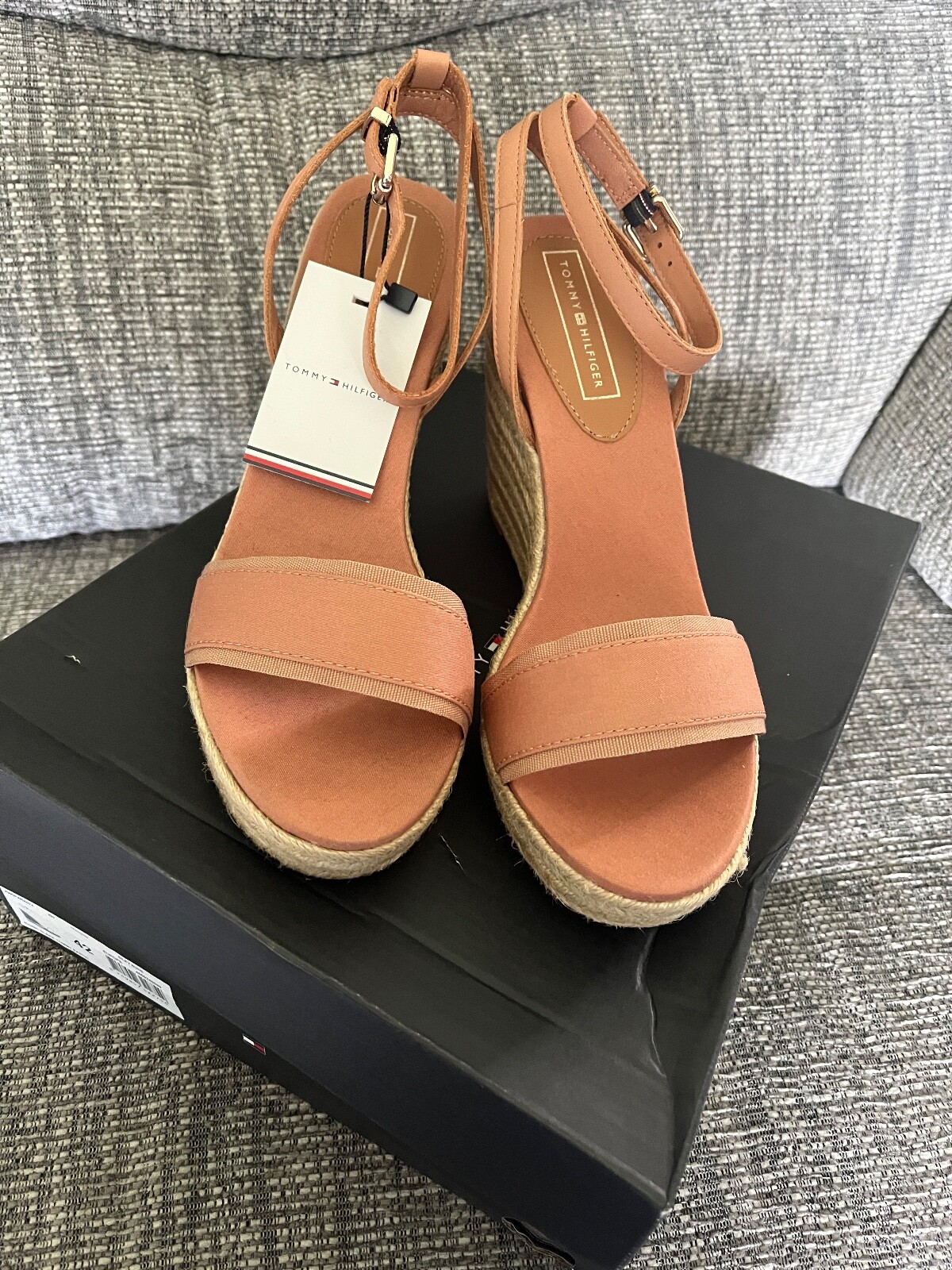 TOMMY HILFIGER Ladies Strappy Iconic Elena Sling Back Wedge Sandals Uk 7.5 Eur42