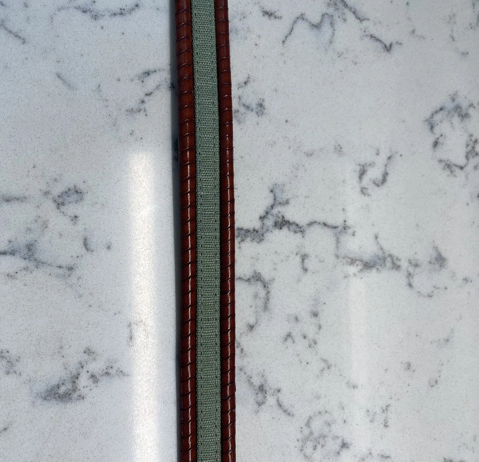 Cinturón Talbots de cuero marrón genuino para mujer talla M con inserción de tela tejida verde Foto 4 de 4