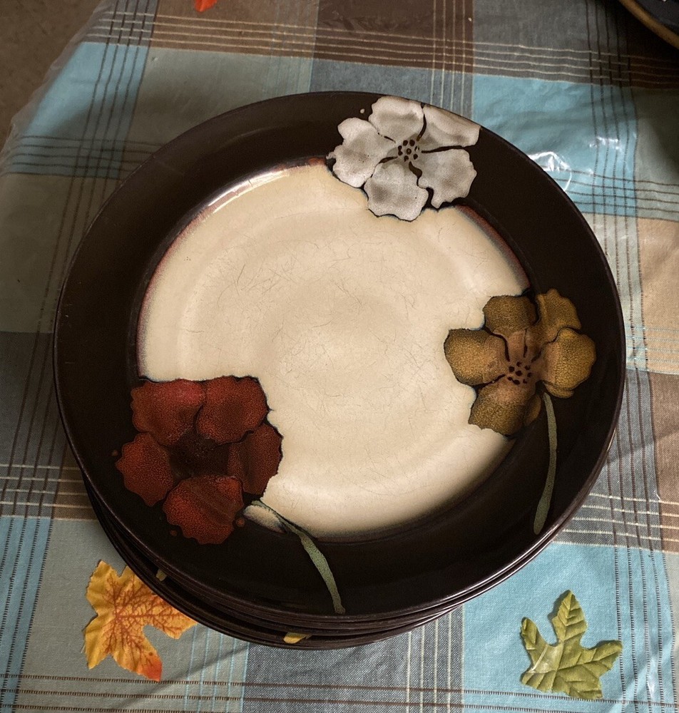 FOUR Dinner Plates Painted Poppies by PFALTZGRAFF 11 1/8