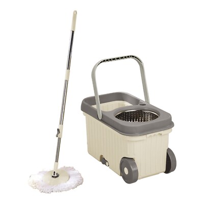 Stahl Spin Mop Eimer Seifenspender Rad 360° Schleuder Teppich- & Bodenreinigung