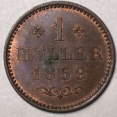 1859 Frankfurt 1 Heller Uncirculated UNC Coin #7048