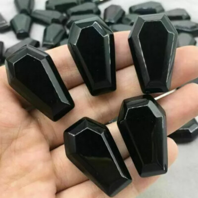 5pcs Natural Obsidian Coffin Quartz Carved Crystal Pendant Reiki Healing Gift