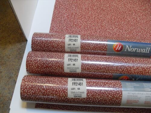 Norwall Wallpaper Prepasted Vintage Vinyl Washable 3 Double Rolls Lot Red/Cream