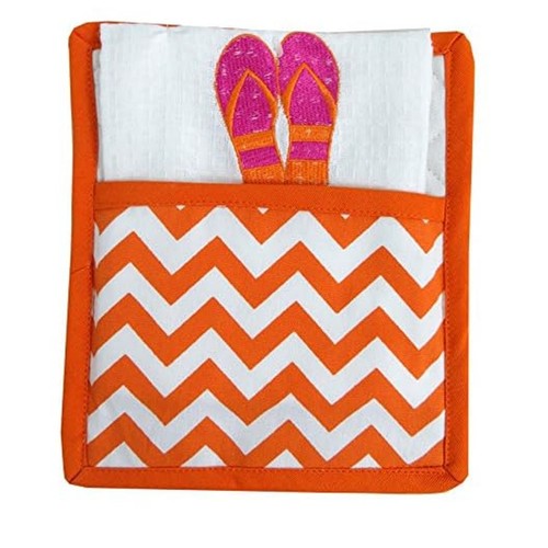 DEI Cotton Tropical Fantasy Flip-Flops Pot Holder and Towel Set (Orange)- NEW - Imagen 1 de 2
