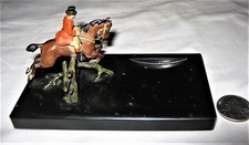 ANTIQUE AUSTRIAN BRONZE EQUESTRIAN ENGLISH RIDER HORSE FOX HUNT ART STATUE TRAY