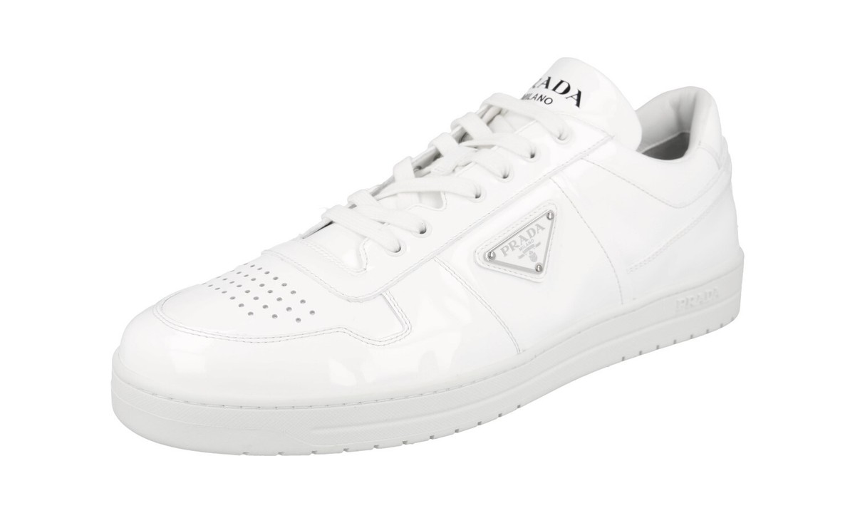 PRADA DOWNTOWN SNEAKERS SHOES 2EE364 WHITE PATENT LEATHER