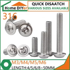 Phillips Round Head Machine Round Screws Bolts With Gaskets 316 Stainless Steel