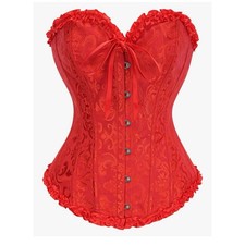 Valentines Day Floral Jacquard Lace Up Corset Boned Overbust Womens Red Size XXS
