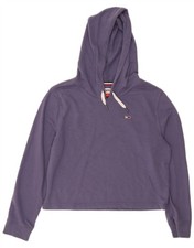 Tommy Hilfiger Womens Crop Hoodie Jumper UK 14 Medium Navy Blue Cotton BM09