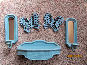 Vintage Homco/ Burwood  Sconces  Plastic Shelf & Butterflies Blue