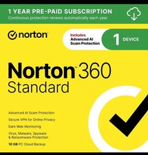 Norton 360 Standard 2026, Antivirus software for 1 Device 15 Months Digital.