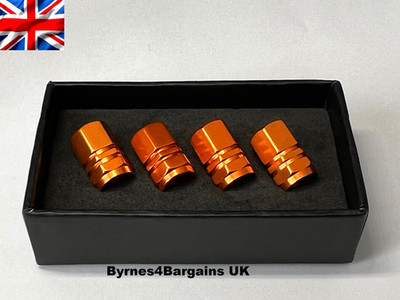Reifenventil Staubkappen orange Auto Motorrad BMX 4er Set in Geschenkbox UK-Verkäufer