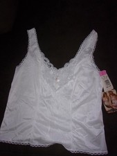Ashley Taylor vntg 80's white shiny lace trim camisole lingerie sz L NEW NWT