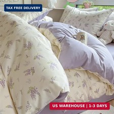 Purple Floral Duvet Cover Queen Reversible Lavender Flower Bedding  3 Pcs, Aest