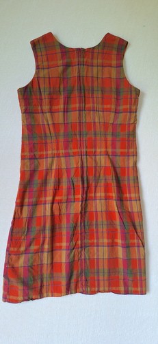 LL Bean Sleeveless Dress Full Lined Plaid Sz 12 Reg Zip 100% Cotton - Picture 4 of 10
