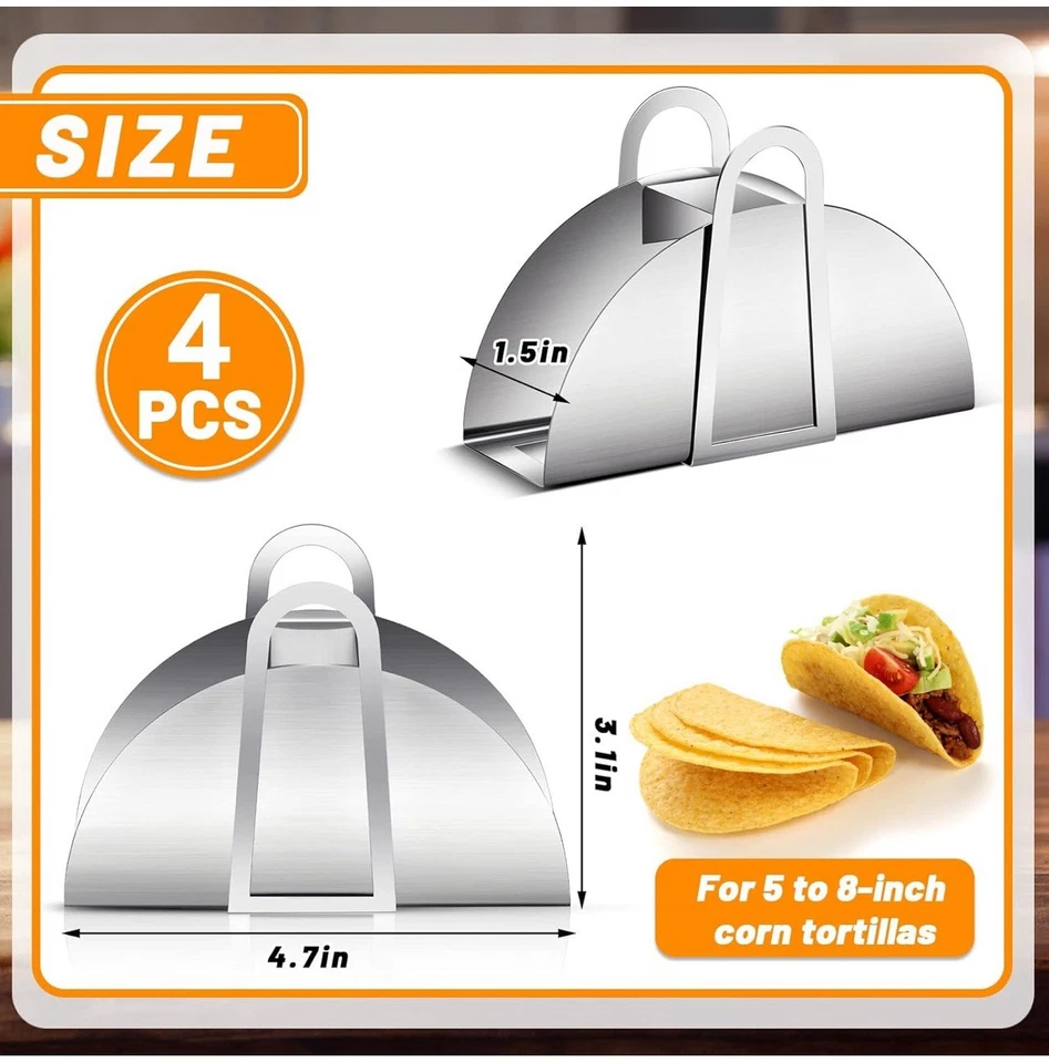 4 Pack Stainless Steel Taco Shell Mold for Frying Taco Shell Holder Stands Ta... - Image 3 of 4