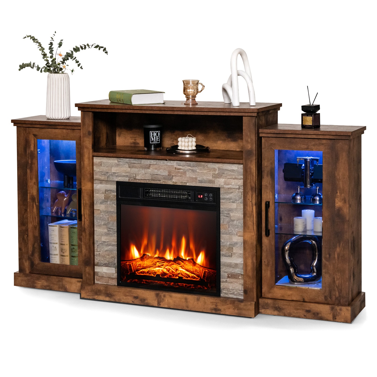 And Fireplace Combo W/ 18" Electric Fireplace & Led Lights B