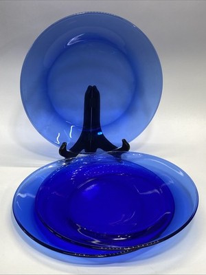 Set Of 3 Vintage Anchor Hocking Presence Cobalt Blue Dinner Plates 10.5''