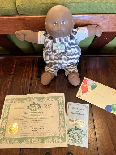 Vintage Cabbage Patch Kids Bald Doll Black African American Boy w/Papers