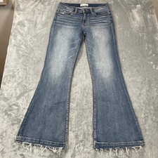 BKE Jeans 30x32 Stella Mid Rise Slim Fit Flare Medium Wash Distressed Raw Hem