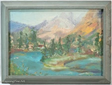 Vintage Western Landscape Oil Painting Impressionist Rocky Mountains, Fine!